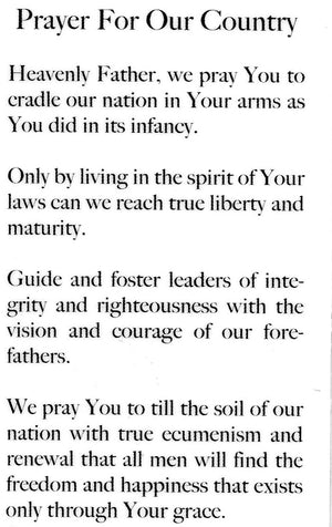 Prayer for Our Country N - LAMINATED HOLY CARDS- QUANTITY 25 PRAYER CARDS