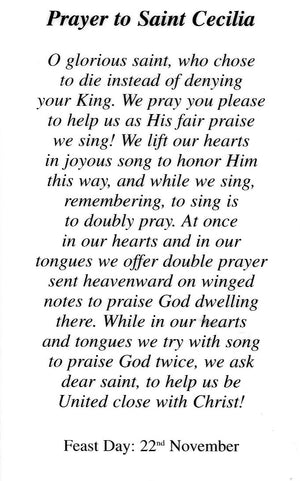 Prayer to Saint Cecilia N - LAMINATED HOLY CARDS- QUANTITY 25 PRAYER CARDS