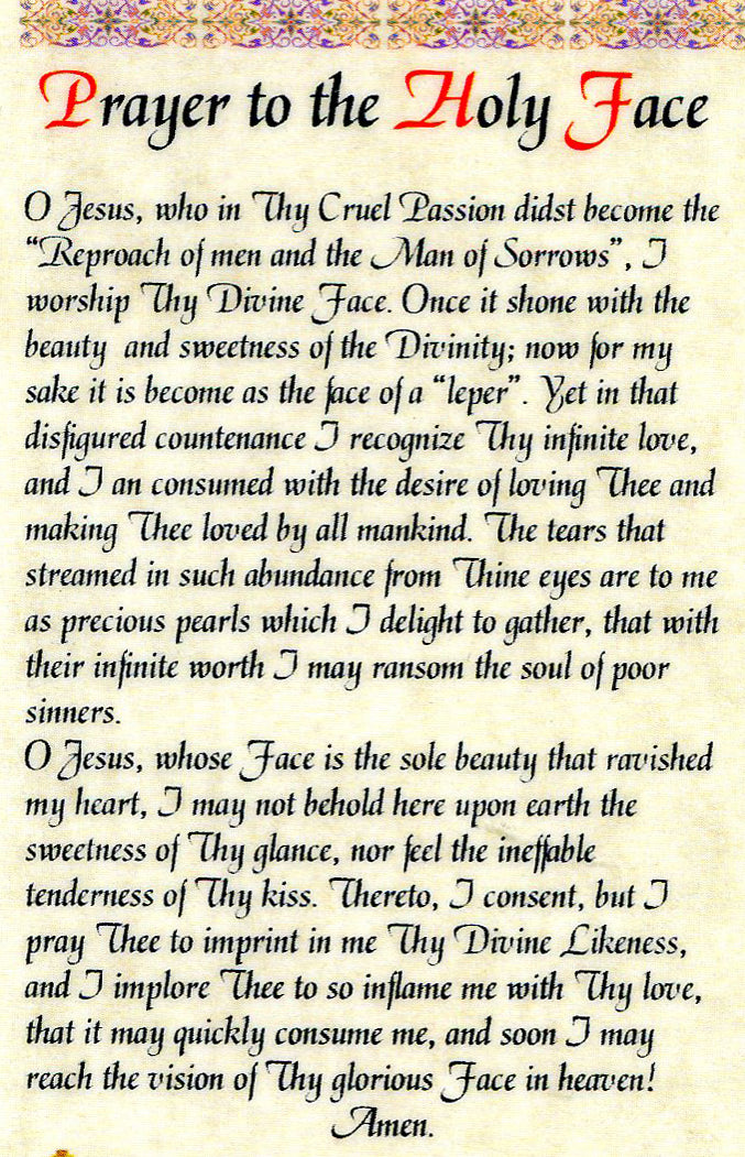 Prayer to the Holy Face N - LAMINATED HOLY CARDS- QUANTITY 25 PRAYER C ...