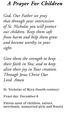 St. Nicholas A Prayer for Children N - LAMINATED HOLY CARDS- QUANTITY 25 PRAYER CARDS