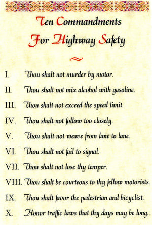 Ten Commandments for Highway Safety N - LAMINATED HOLY CARDS- QUANTITY 25 PRAYER CARDS