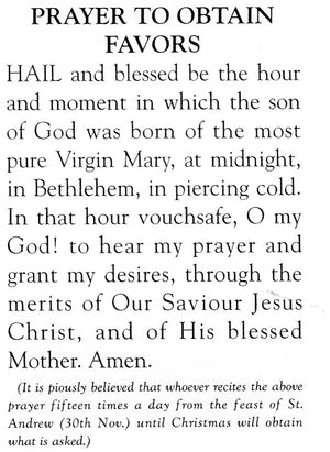 Xmas Prayer to Obtain Favors N - LAMINATED HOLY CARDS- QUANTITY 25 PRAYER CARDS