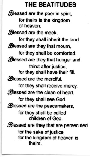 THE BEATITUDES- LAMINATED HOLY CARDS- QUANTITY 25 PRAYER CARDS