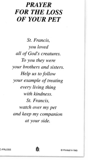 LOSS OF PET PRAYER- LAMINATED HOLY CARDS- QUANTITY 25 CARDS