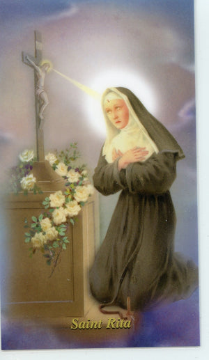 ST. RITA - LAMINATED HOLY CARDS- QUANTITY 25 PRAYER CARDS