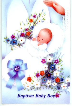 BAPTISM BABY BOY- LAMINATED HOLY CARDS- QUANTITY 25 PRAYER CARDS