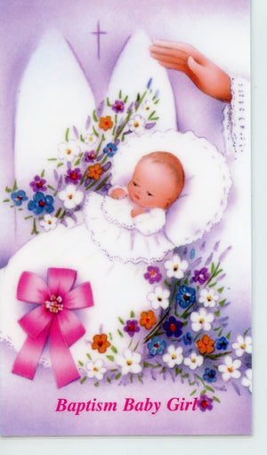BAPTISM BABY GIRL- LAMINATED HOLY CARDS- QUANTITY 25 PRAYER CARDS