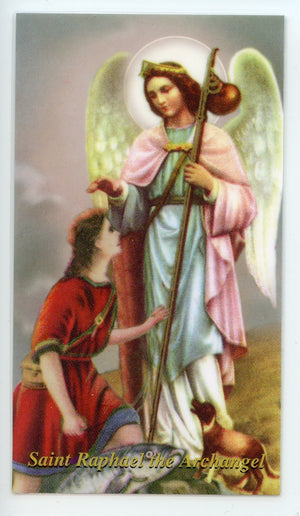 ST. RAPHAEL - LAMINATED HOLY CARDS- QUANTITY 25 PRAYER CARDS
