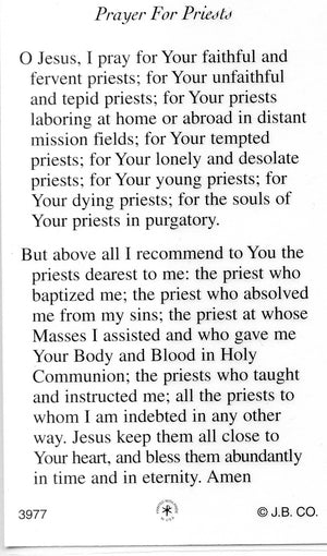 PRAYER FOR PRIESTS - LAMINATED HOLY CARDS- QUANTITY 25 CARDS