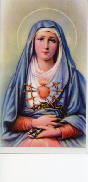 SEVEN SORROWS OF MARY  - LAMINATED HOLY CARDS- QUANTITY 25 PRAYER CARDS