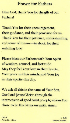 PRAYER FOR FATHERS- LAMINATED HOLY CARDS- QUANTITY 25 PRAYER CARDS