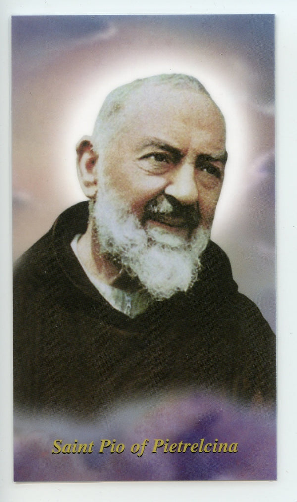 ST. PADRE PIO - LAMINATED HOLY CARDS- QUANTITY 25 PRAYER CARDS