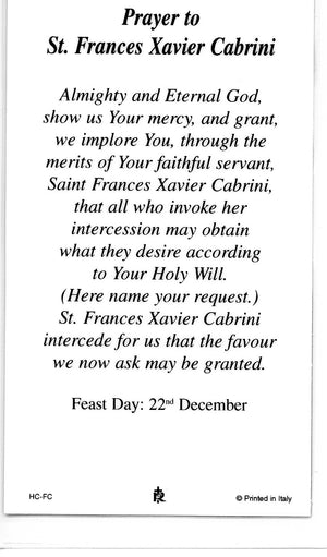 ST. FRANCIS CABRINI- LAMINATED HOLY CARDS- QUANTITY 25 CARDS
