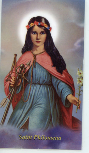 ST. PHILOMENA - LAMINATED HOLY CARDS- QUANTITY 25 PRAYER CARDS