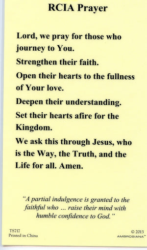 RCIA PRAYER - LAMINATED HOLY CARDS- QUANTITY 25 CARDS