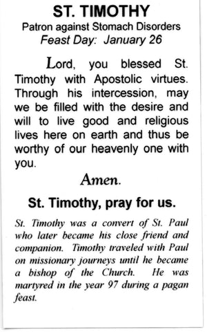 ST. TIMOTHY - LAMINATED HOLY CARDS- QUANTITY 25 CARDS