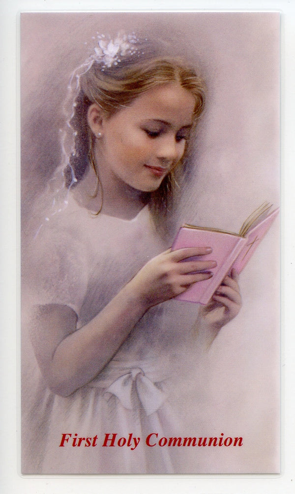 COMMUNION PRAYER GIRL 1- LAMINATED HOLY CARDS- QUANTITY 25 PRAYER CARDS