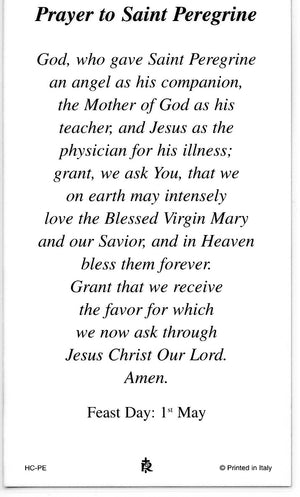 ST. PEREGRINE - LAMINATED HOLY CARDS- QUANTITY 25 PRAYER CARDS