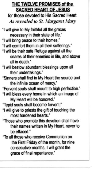 TWELVE PROMISES OF SACRED HEART- LAMINATED HOLY CARDS- QUANTITY 25 PRAYER CARDS