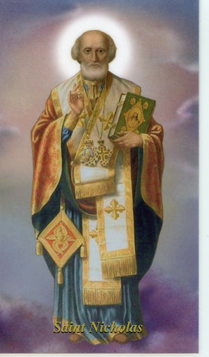 ST. NICHOLAS - LAMINATED HOLY CARDS- QUANTITY 25 PRAYER CARDS