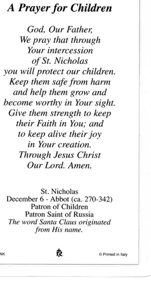 ST. NICHOLAS - LAMINATED HOLY CARDS- QUANTITY 25 PRAYER CARDS