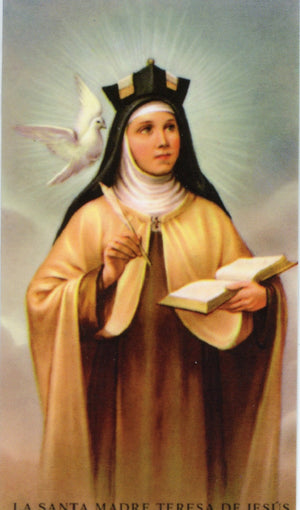 ST. TERESA OF AVILA- LAMINATED HOLY CARDS- QUANTITY 25 CARDS