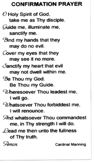 CONFIRMATION PRAYER- LAMINATED HOLY CARDS- QUANTITY 25 PRAYER CARDS