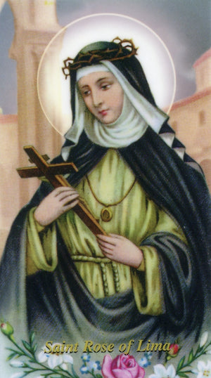 ST. ROSE OF LIMA- LAMINATED HOLY CARDS- QUANTITY 25 CARDS