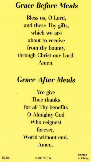 GRACE BEFORE MEALS- LAMINATED HOLY CARDS- QUANTITY 25 PRAYER CARDS