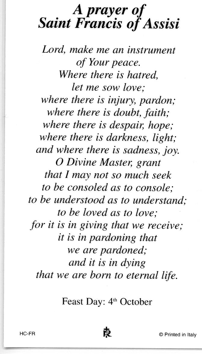 st-francis-of-assisi-laminated-holy-cards-quantity-25-cards-catholic-pictures for Free Printable Prayer Of St Francis ST. FRANCIS OF ASSISI- LAMINATED HOLY CARDS- QUANTITY 25 CARDS - Catholic Pictures for Free Printable Prayer Of St Francis