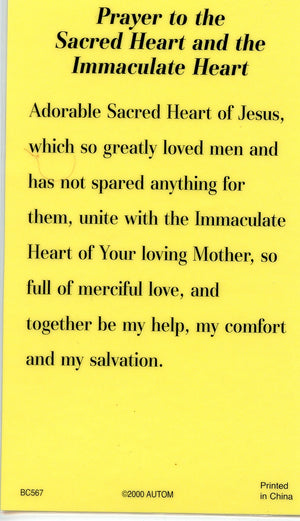 SACRED HEART - LAMINATED HOLY CARDS- QUANTITY 25 PRAYER CARDS