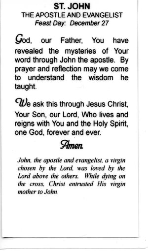 ST. JOHN - LAMINATED HOLY CARDS- QUANTITY 25 CARDS