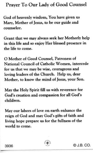 OUR LADY OF GOOD COUNSEL - LAMINATED HOLY CARDS- QUANTITY 25 PRAYER CARDS