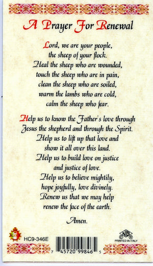 PRAYER FOR RENEWAL- LAMINATED HOLY CARDS- QUANTITY 25 PRAYER CARDS
