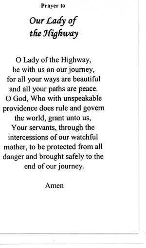 OUR LADY OF THE HIGHWAY - LAMINATED HOLY CARDS- QUANTITY 25 PRAYER CARDS
