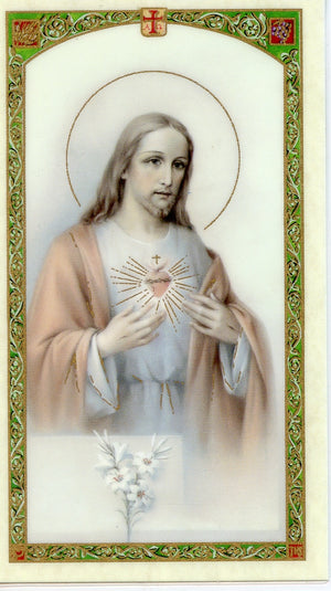 SACRED HEART PRAYER- LAMINATED HOLY CARDS- QUANTITY 25 PRAYER CARDS