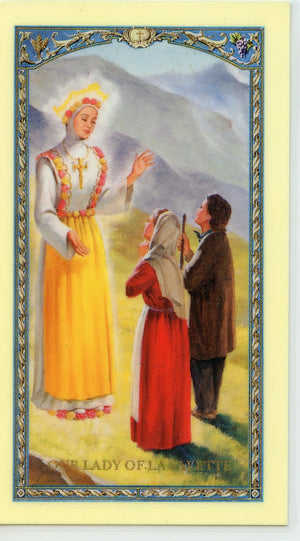 OUR LADY OF LA SALETTE - LAMINATED HOLY CARDS- QUANTITY 25 PRAYER CARDS