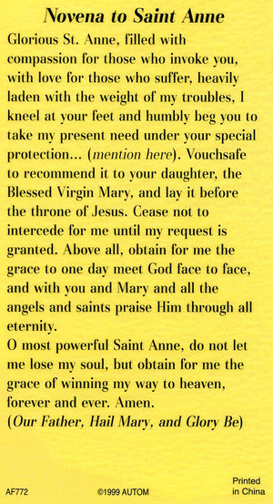 ST. ANNE NOVENA - LAMINATED HOLY CARDS- QUANTITY 25 CARDS