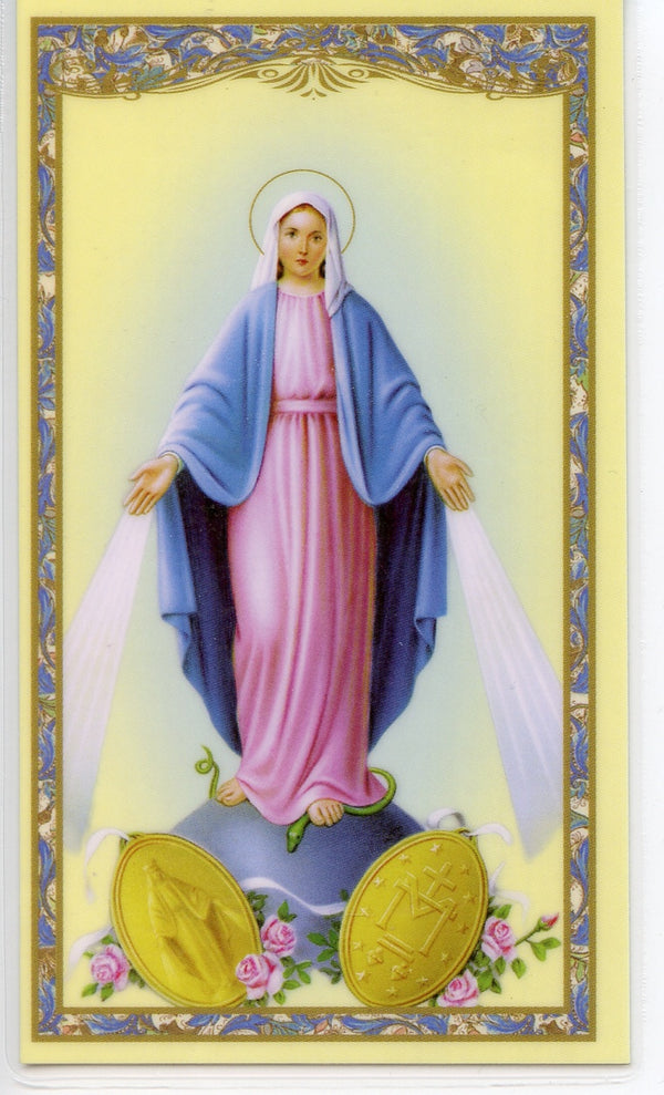 OUR LADY OF THE MIRACULOUS MEDAL- LAMINATED HOLY CARDS- QUANTITY 25 PRAYER CARDS