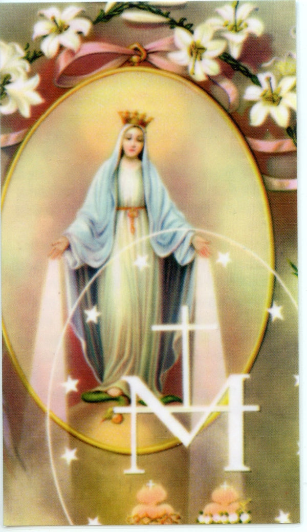 OUR LADY OF THE MIRACULOUS MEDAL- LAMINATED HOLY CARDS- QUANTITY 25 PRAYER CARDS