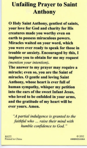 ST. ANTHONY - LAMINATED HOLY CARDS- QUANTITY 25 CARDS