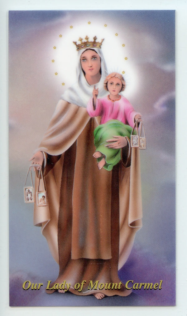 OUR LADY OF MOUNT CARMEL- LAMINATED HOLY CARDS- QUANTITY 25 PRAYER CARDS