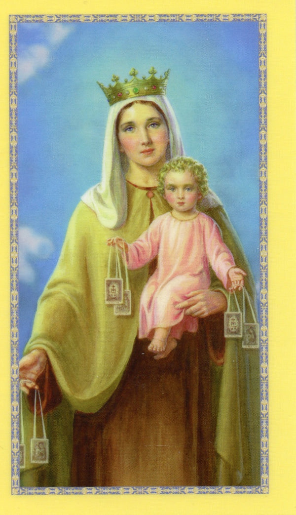 OUR LADY OF MOUNT CARMEL- LAMINATED HOLY CARDS- QUANTITY 25 PRAYER CARDS