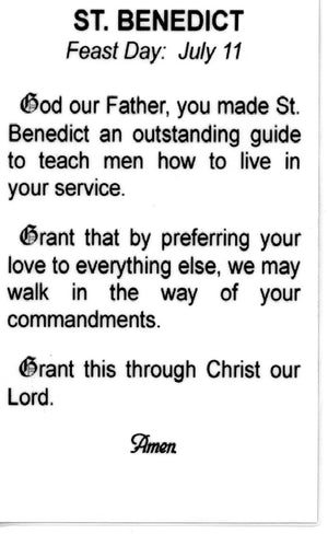 ST. BENEDICT - LAMINATED HOLY CARDS- QUANTITY 25 CARDS