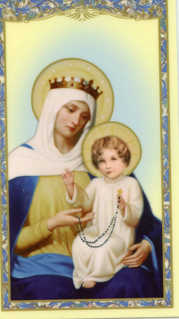 OUR LADY OF THE ROSARY- MYSTERIES OF THE ROSARY- LAMINATED HOLY CARDS- QUANTITY 25 PRAYER CARDS