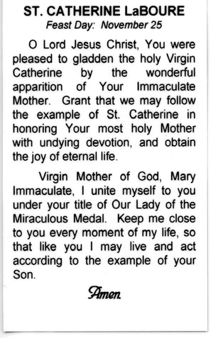 ST. CATHERINE LA BOURE - LAMINATED HOLY CARDS- QUANTITY 25 CARDS