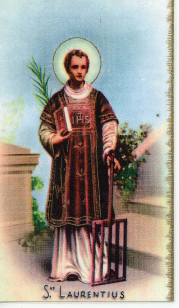 ST. LAWRENCE- LAMINATED HOLY CARDS- QUANTITY 25 PRAYER CARDS