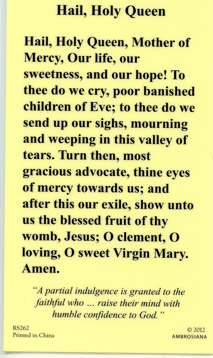 HAIL HOLY QUEEN - LAMINATED HOLY CARDS- QUANTITY 25 PRAYER CARDS - Catholic Pictures hail-holy-queen-laminated-holy-cards-quantity-25-prayer-cards-catholic-pictures