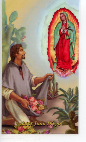 ST. JUAN DIEGO - LAMINATED HOLY CARDS- QUANTITY 25 PRAYER CARDS