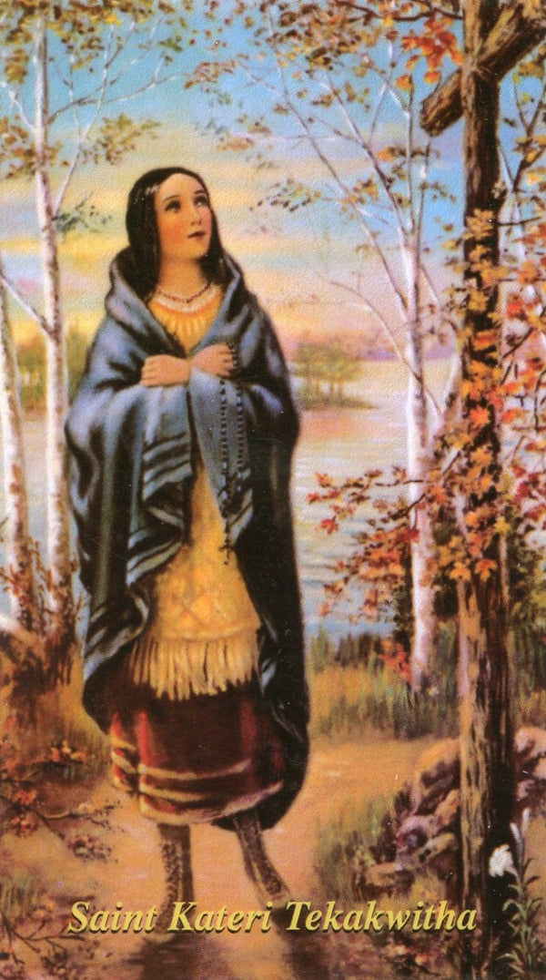 ST. KATERI TEKAKWITHA - LAMINATED HOLY CARDS- QUANTITY 25 PRAYER CARDS